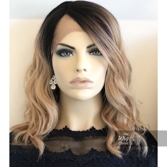 14" Mix Blonde With Dark Roots Wavy Wig | Angelina - Picture 3 of 10
